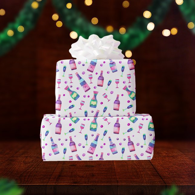 Papier Cadeau Motif d'alcool à l'aquarelle | Blanc (Créateur téléchargé)