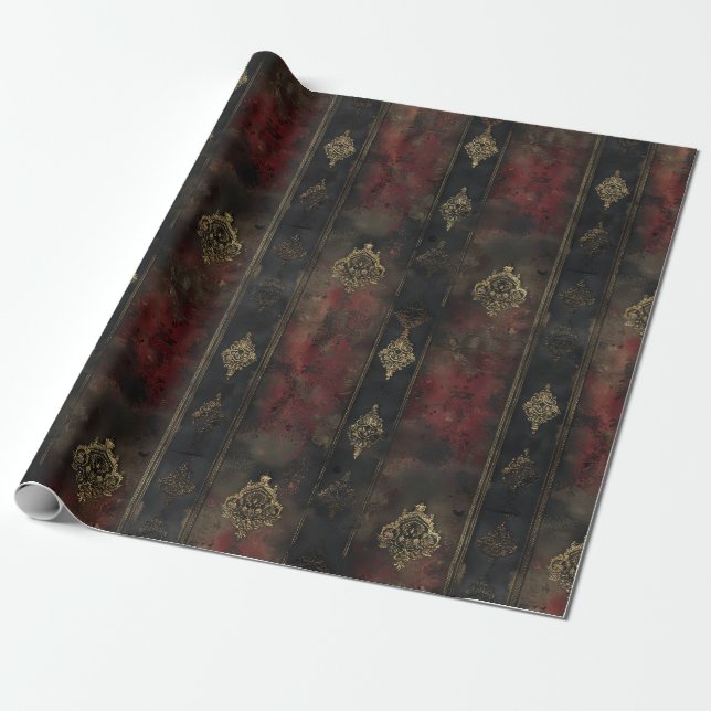 Papier Cadeau Motif Damask Noir Or Persan (4) (Déroulé)