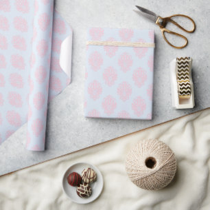 Papier Cadeau Motif damassé élégant victorien rose bleu vintage
