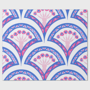 Papier Cadeau motif damassé floral bleu