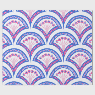 Papier Cadeau motif damassé floral bleu
