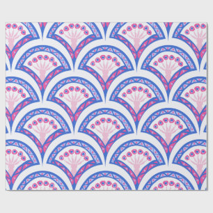 Papier Cadeau motif damassé floral bleu