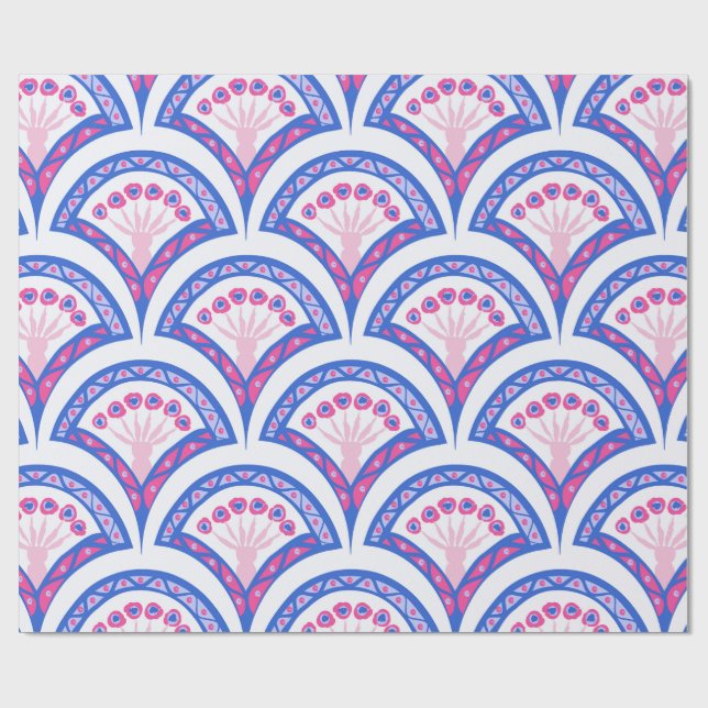 Papier Cadeau motif damassé floral bleu (Plat)