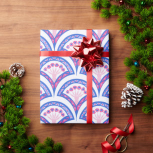 Papier Cadeau motif damassé floral bleu