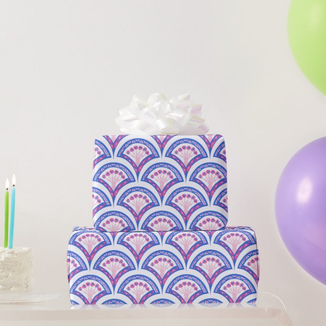 Papier Cadeau motif damassé floral bleu (Cadeaux de fête)