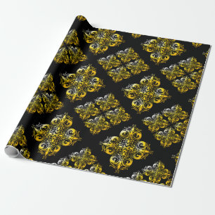 Papier Cadeau Motif damassé noir et or