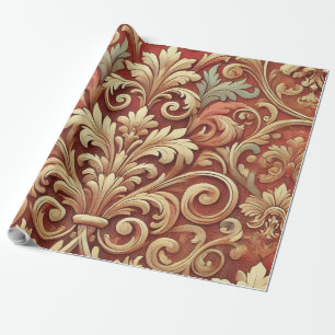 Papier Cadeau Motif damassé rouge et or vintage