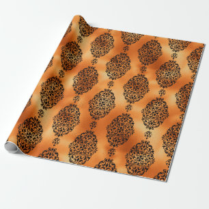 Papier Cadeau Motif damassé vintage Halloween noir et cuivre