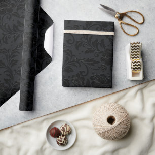 Papier Cadeau Motif damassé vintage monochrome noir