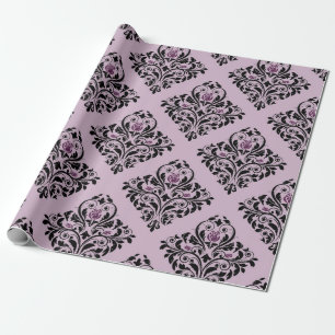 Papier Cadeau Motif damassé vintage pourpre et noir