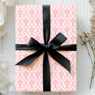 Papier Cadeau Motif damassé vintage rose et blanc