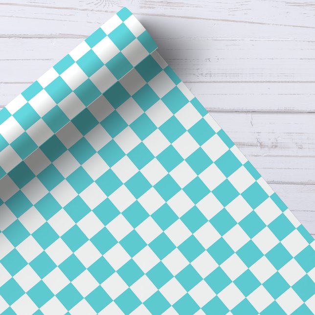 Papier Cadeau Motif damier aqua et blanc (Créateur téléchargé)