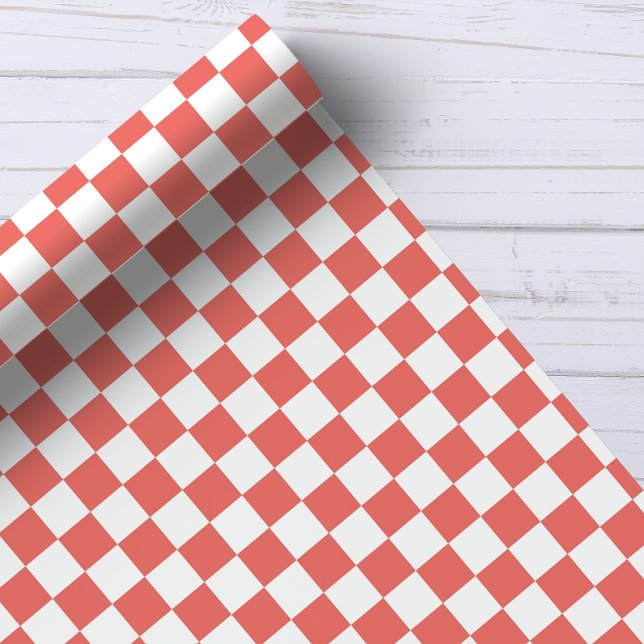 Papier Cadeau Motif damier corail et blanc (Créateur téléchargé)