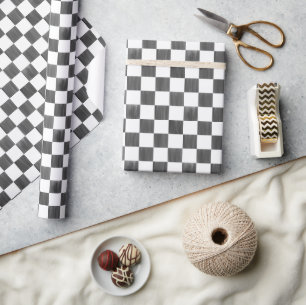 Papier Cadeau Motif damier noir et blanc peint