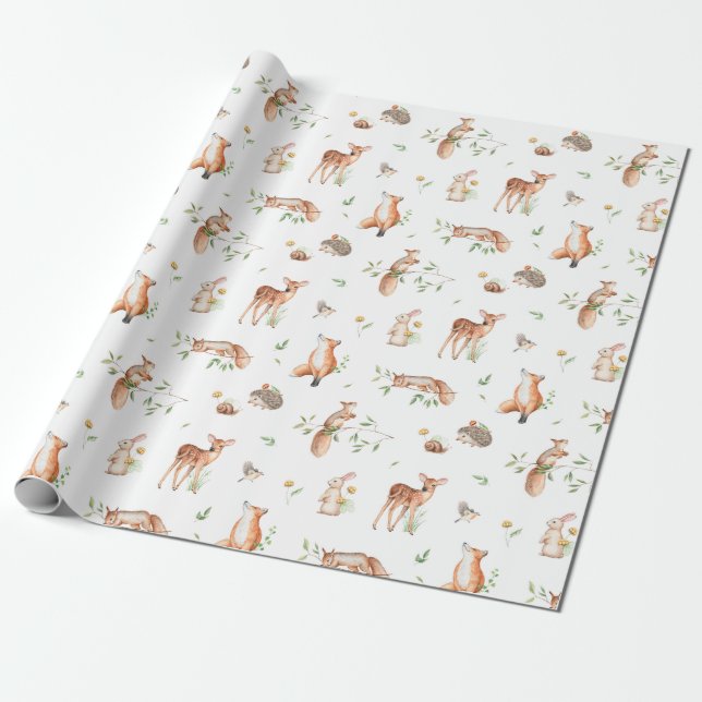 Papier Cadeau Motif d'amis animaux de bois mignon (Déroulé)