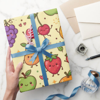 Papier Cadeau Motif d'amis de fruits Kawaii mignon