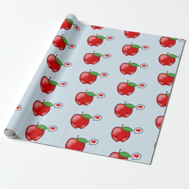 Papier Cadeau Motif d'amour à la pomme mignonne (Déroulé)