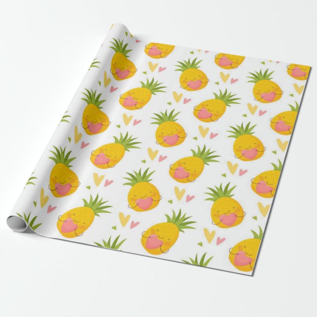 Papier Cadeau Motif d'amour ananas (Déroulé)