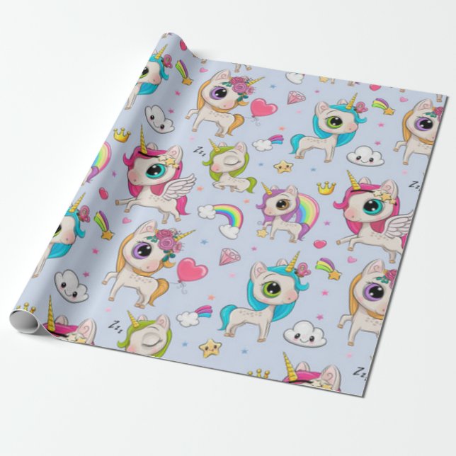 Papier Cadeau Motif d'amour licorne (Déroulé)
