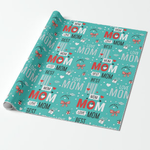 Papier Cadeau Motif d'amour maman bande dessinée turquoise rétro