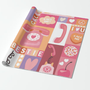 Papier Cadeau Motif d'amour téléphonique rétro