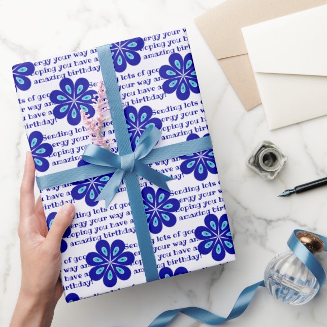Papier Cadeau Motif d'Amulet de l'oeil bleu floral personnalisé (Cadeaux)