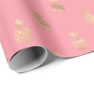 Papier Cadeau Motif d'ananas rose tropicale