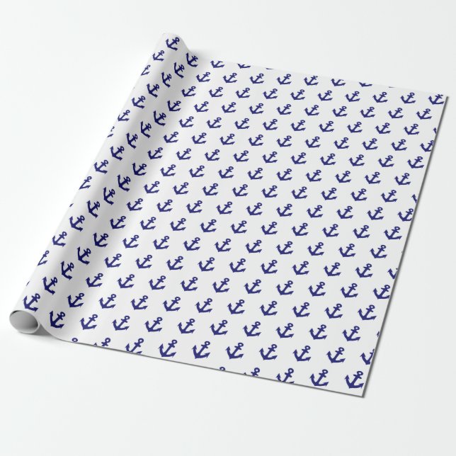 Papier Cadeau Motif d'ancrages bleu et blanc marine marine (Déroulé)
