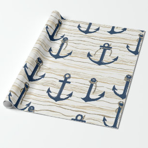Papier Cadeau Motif d'ancre nautique sur bois flotté (1)