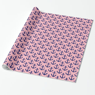 Papier Cadeau Motif d'ancres Bleu Marine et Rose