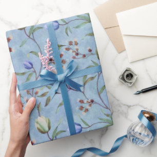 Papier Cadeau Motif d'anémones de tulipes bleues et blanches