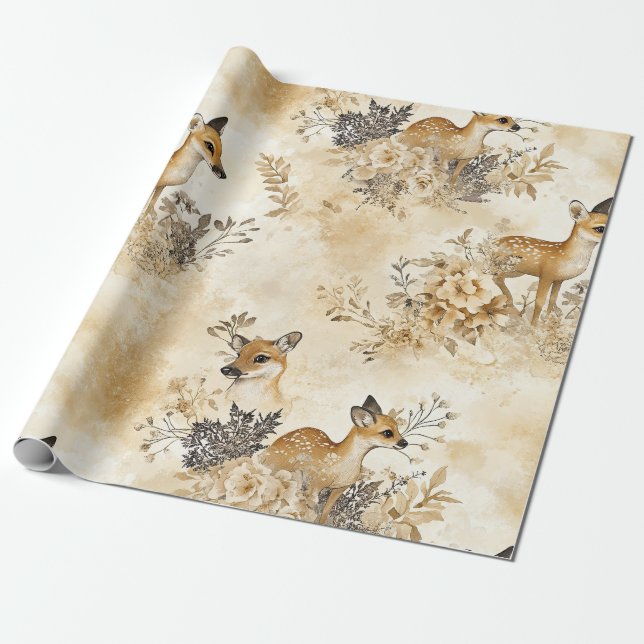 Papier Cadeau Motif d'animal de faon de forêt (Déroulé)