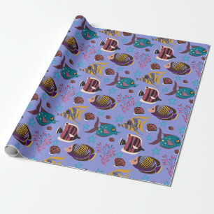 Papier Cadeau Motif d'animaux aquatiques vie sous-marine en me