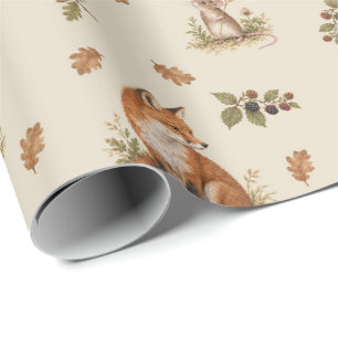 Papier Cadeau Motif d'animaux de la forêt à l'aquarelle vintage