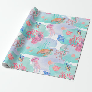 Papier Cadeau Motif d'animaux marins à l'aquarelle