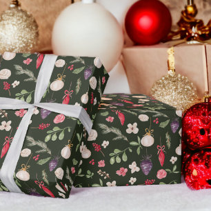 Papier Cadeau Motif d'aquarelle à fleurs de Noël rustique