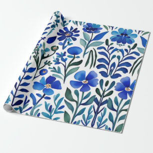 Papier Cadeau Motif d'aquarelle aux fleurs bleues