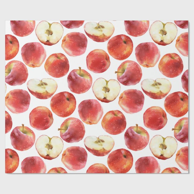 Papier Cadeau Motif d'aquarelle avec les pommes rouges (Plat)