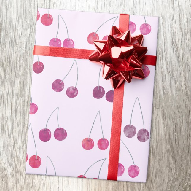 Papier Cadeau Motif d'aquarelle cerise (Watercolor cherries pattern gift wrapping paper roll)