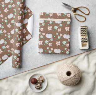 Papier Cadeau Motif d'aquarelle Citrouille blanc