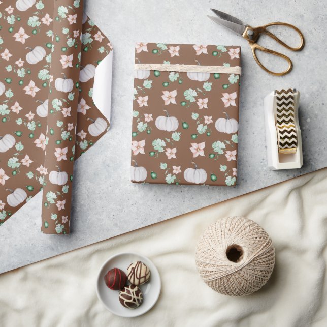 Papier Cadeau Motif d'aquarelle Citrouille blanc (Artisanat)