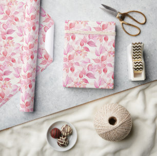 Papier Cadeau Motif d'aquarelle couleur feuille rose peinte à la