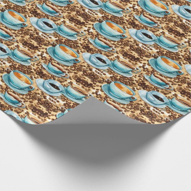 Papier Cadeau Motif D'Aquarelle Cups Et Fèves De Café (Coin)