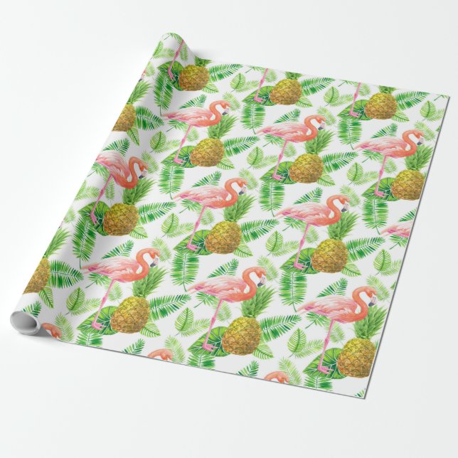 Papier Cadeau Motif d'aquarelle de jardin tropical (Déroulé)