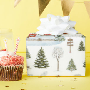 Papier Cadeau Motif d'aquarelle de la maison de Noël