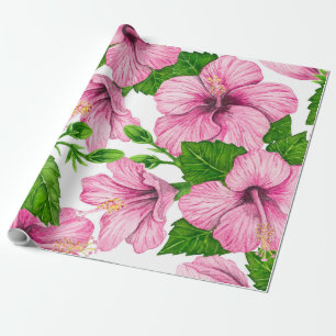 Papier Cadeau Motif d'aquarelle d'hibiscus rose