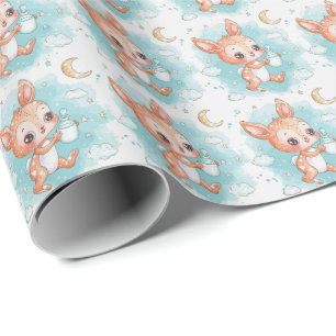 Papier Cadeau Motif d'aquarelle Fawn Cute Baby Pastel