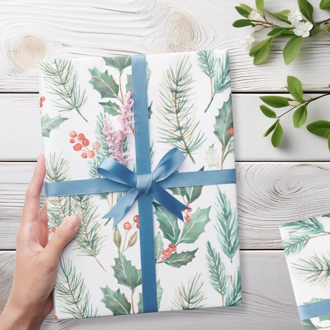 Papier Cadeau Motif d'aquarelle florale de Noël moderne (Créateur téléchargé)