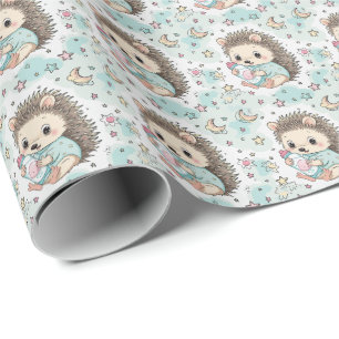Papier Cadeau Motif d'aquarelle Hedgehog Cute Baby Pastel