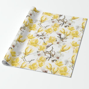 Papier Cadeau Motif d'aquarelle jaune et blanc Magnolia Blossom